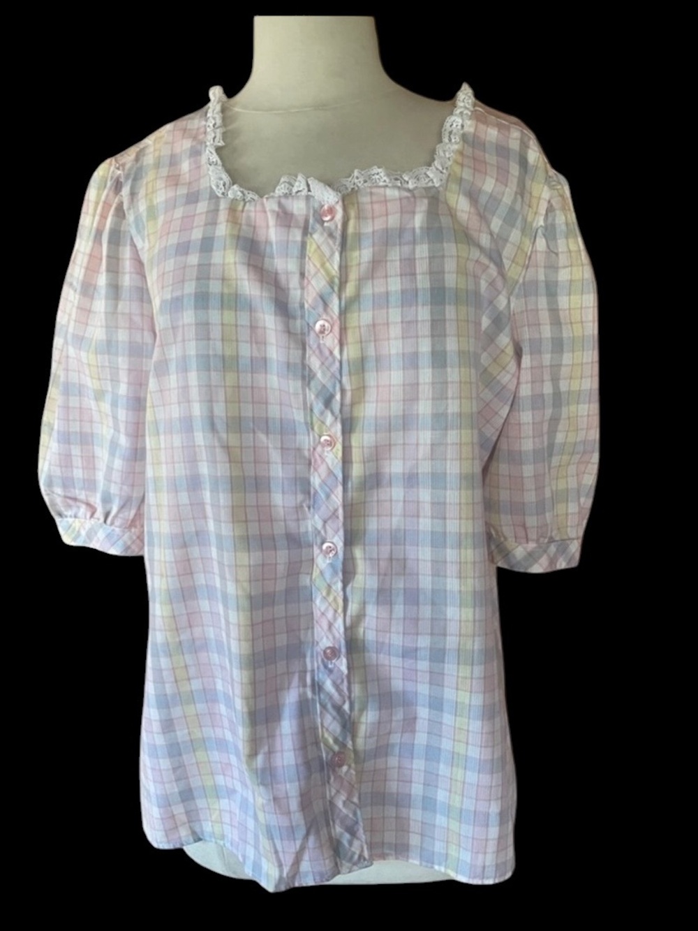 1970s Miss Fashionality Lace Collar Trim Button Down‎ Shirt